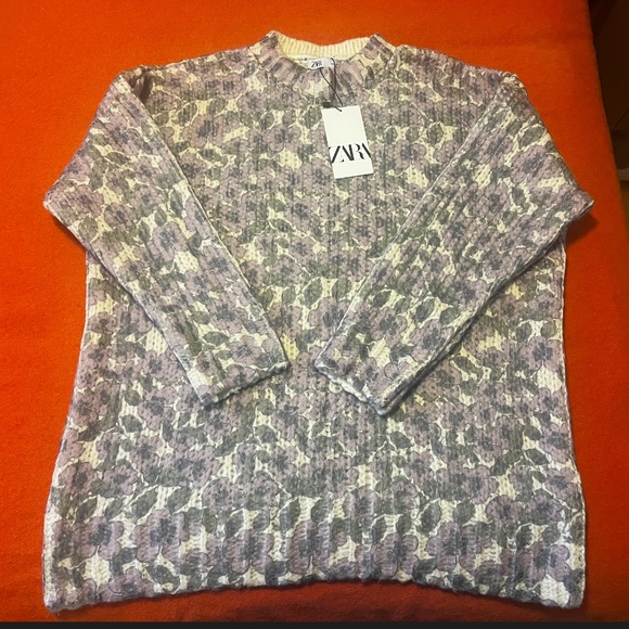 Zara oversized pastel floral wool blend jacquard knit sweater NWT - Picture 3 of 8